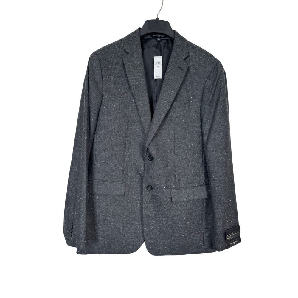 Banana Republic Blazer Men Dark Charcoal Grey Slim Fit Textured Sport Coat 42L